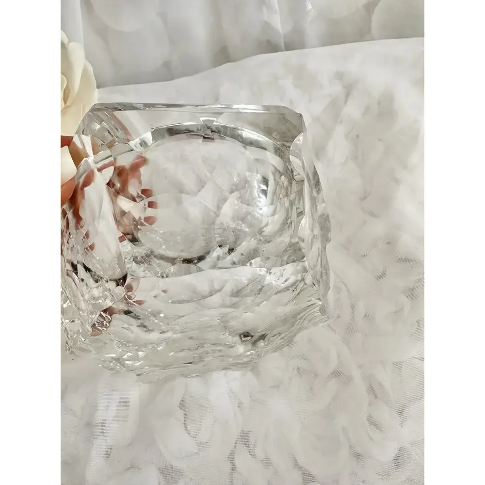 Vintage Lead Crystal MCM Cigarette Ashtray Home Bar Round Heavy Modern